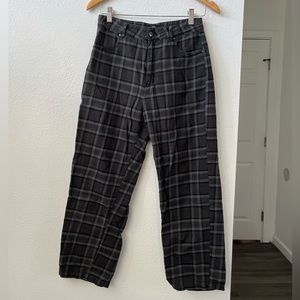 Afends Black and Gray Plaid Straight Leg Pants